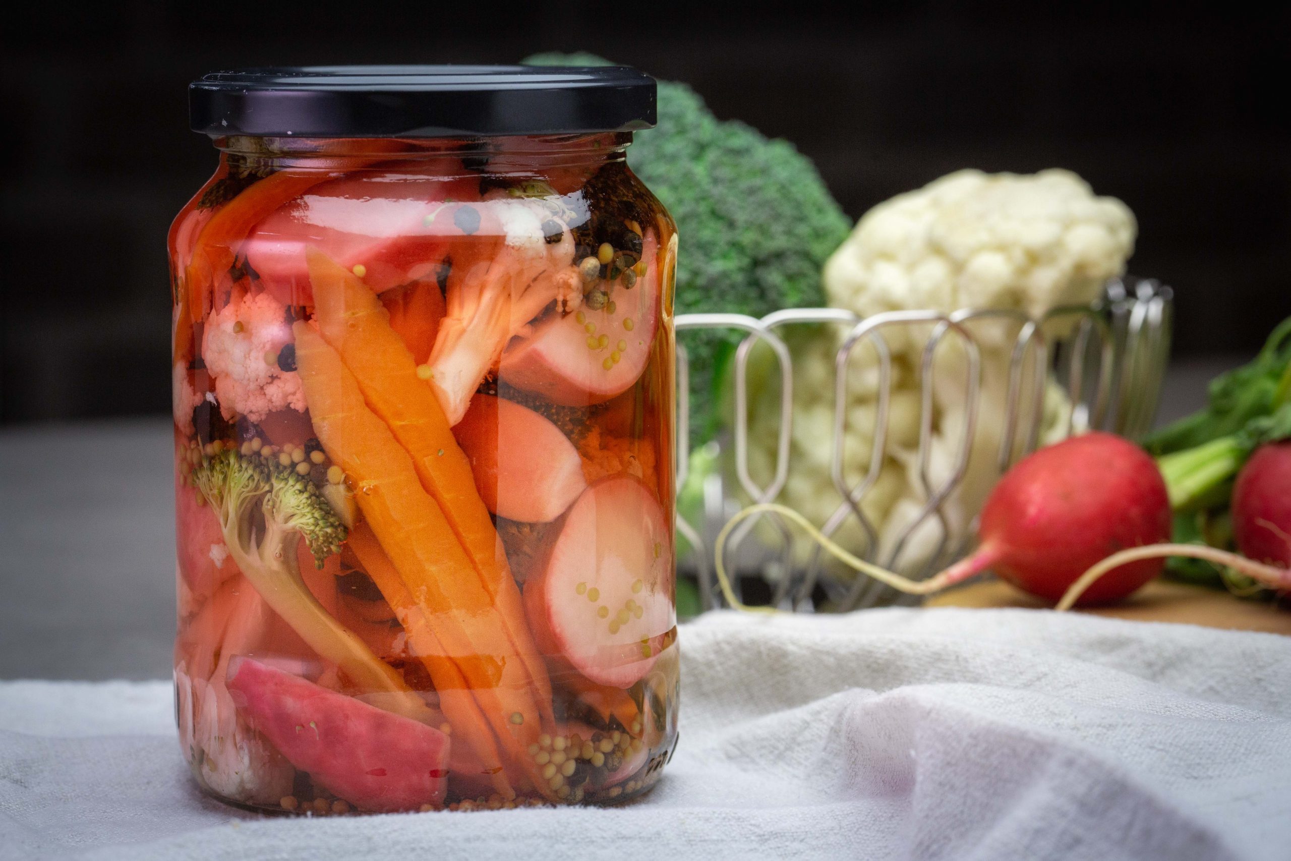crunchy picked vegetables in jar